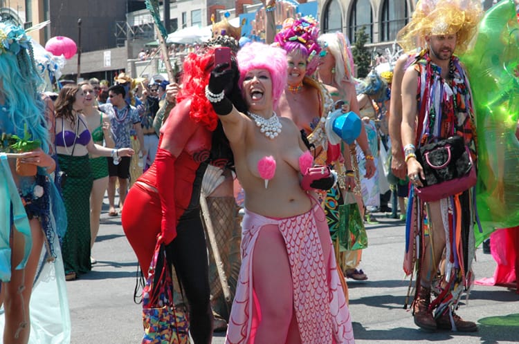 Coney Island Mermaid Parade 2016 Costume Full Time Explorer Brooklyn New York City Beach Unique Cool Pink Black Red Selfie Pasties