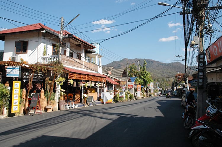 Cute buildings line the streets of Pai, Thailand