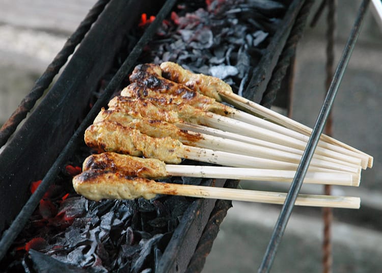 Tuna satay on the grill during the Balinese cooking class in Ubud