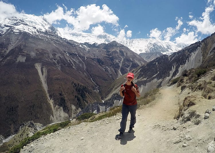 Michelle Della Giovanna from Full Time Explorer comes back from the Tilicho Lake Trek after completing the landslide zone