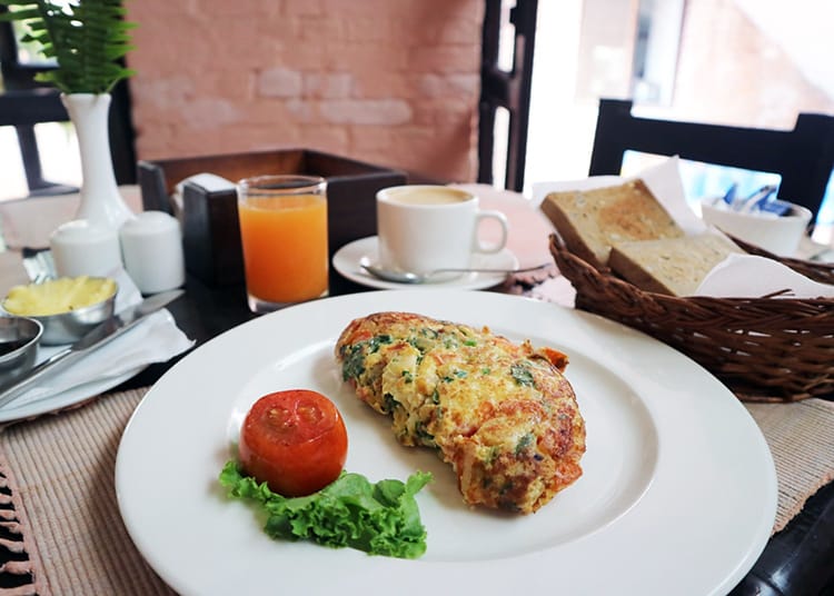 The garden omelet at Dhokaima Cafe in Patan