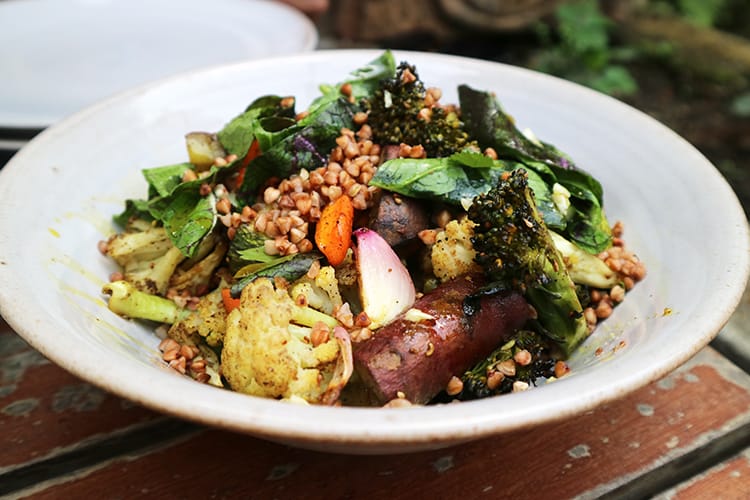 A salad made from fresh locally sourced vegetables and grains at Raithaane