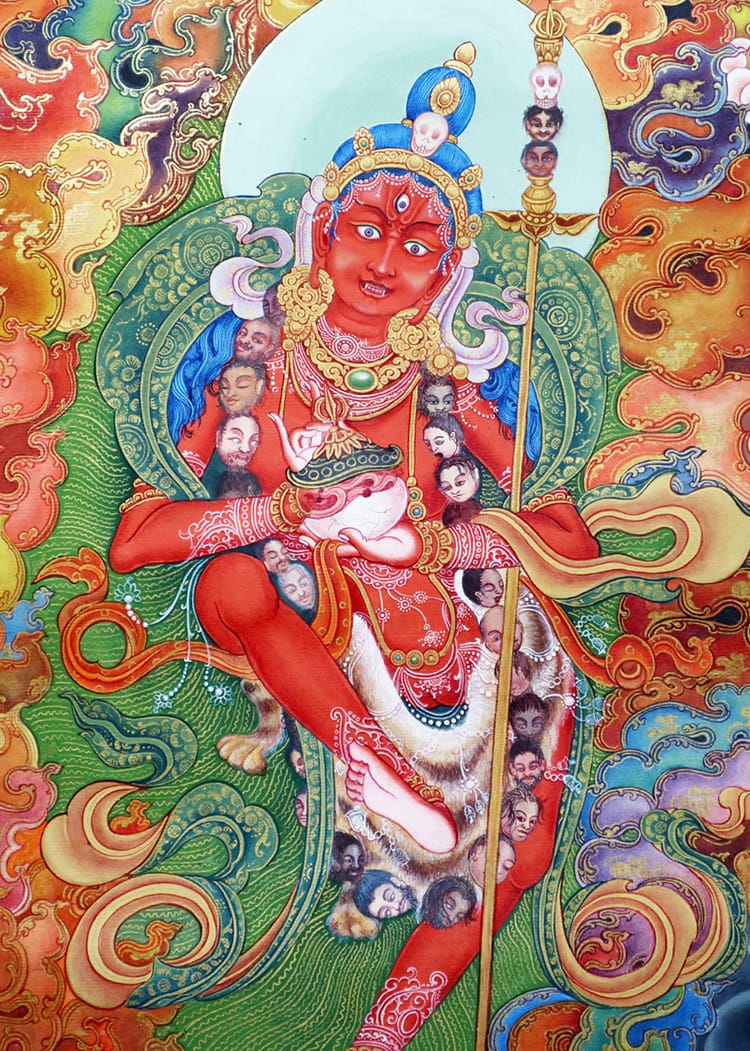 An extremely detailed thangka painting by Kichaa Chitrakar