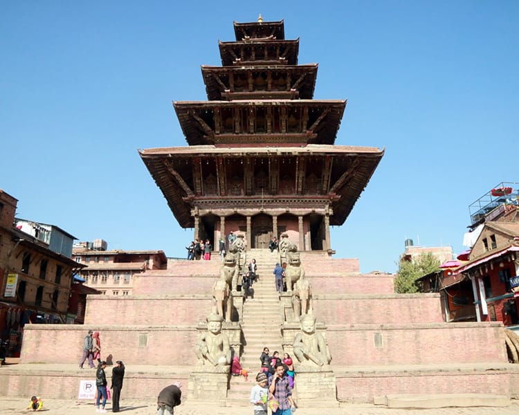 the Nyatapola Temple in Taumadhi Square in Bhaktapur