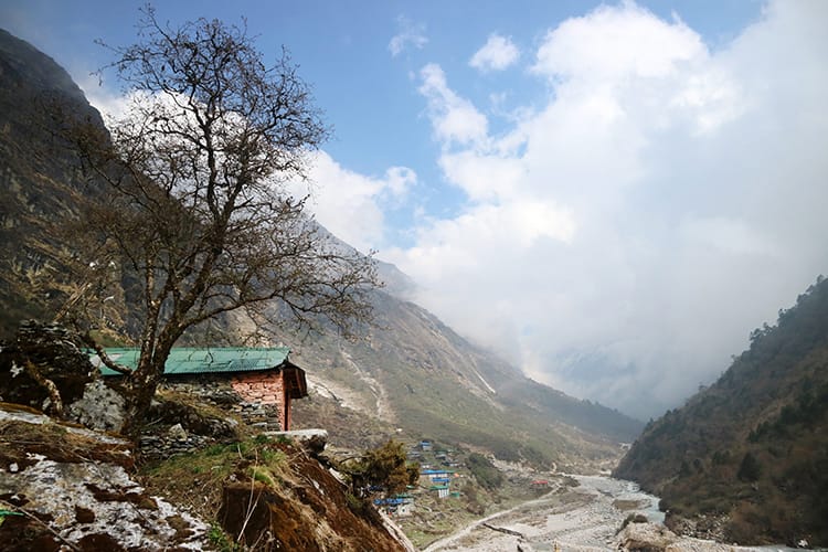 A view of Beding and the Tsho Rolpa River from above