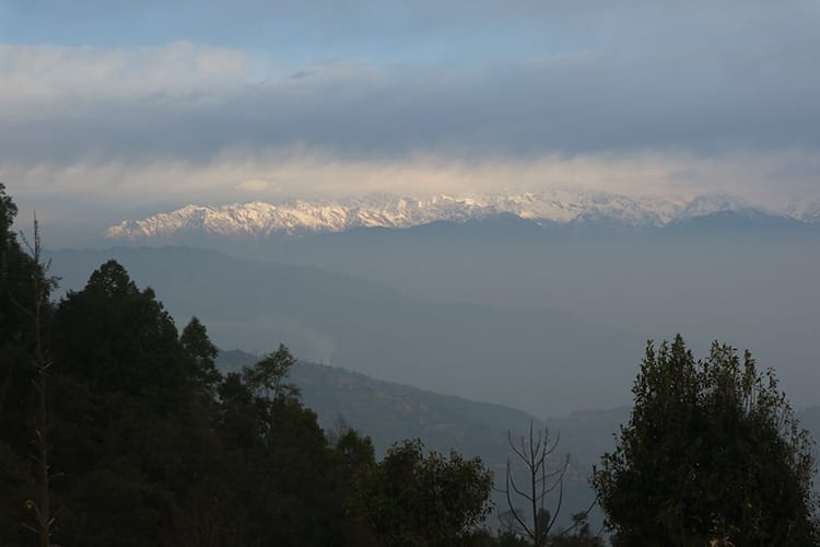 The Himalaya mountains at sunset from Namo Buddha in Nepal