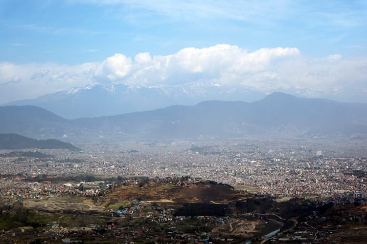 The Kathmandu Valley and the Himalaya from the Hattiban Resort in Pharping