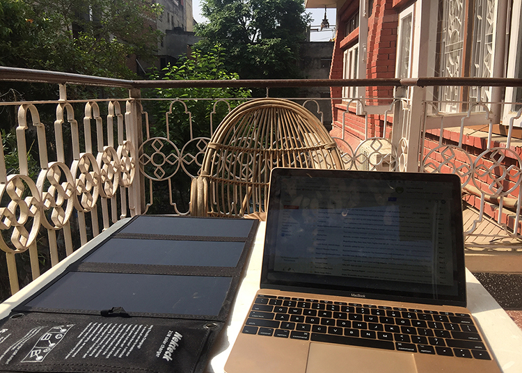 A laptop on a balcony in Kathmandu