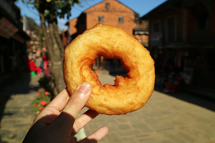 A handmade donut in Bandipur, Nepal