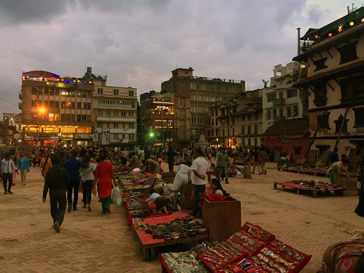 People Selling Souvenirs on Freak Street at Night in Kathmandu Nepal