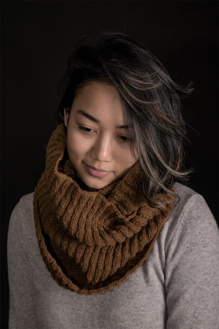 An oversized knit neck scarf made in Nepal by Aji's
