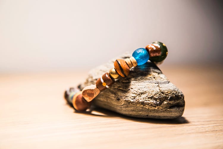 A colorful bracelet made by Bottles to Beads