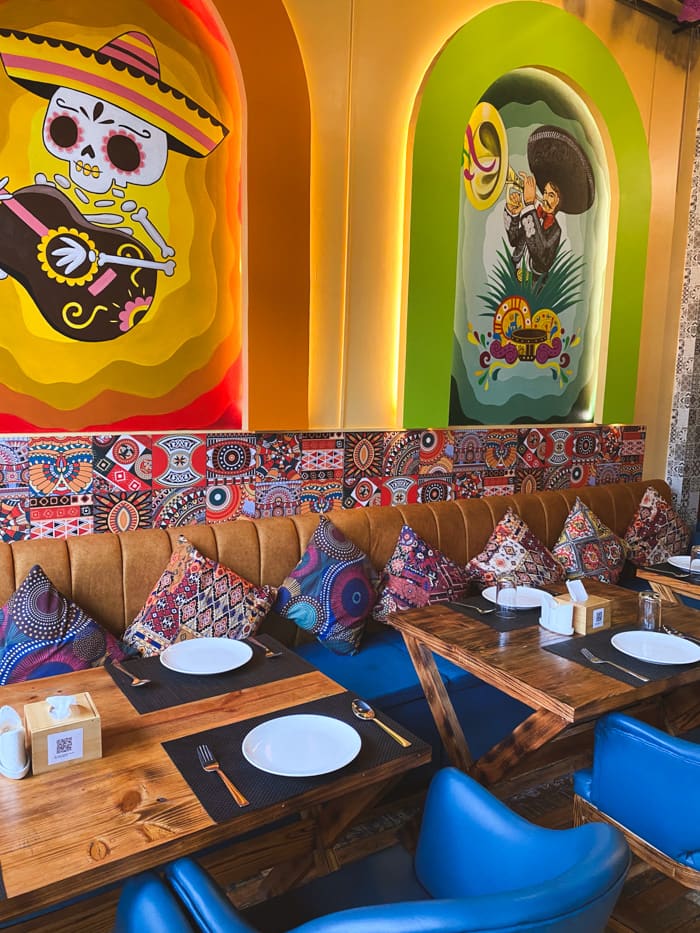 The bright bold decor at Agave in Pokhara Nepal