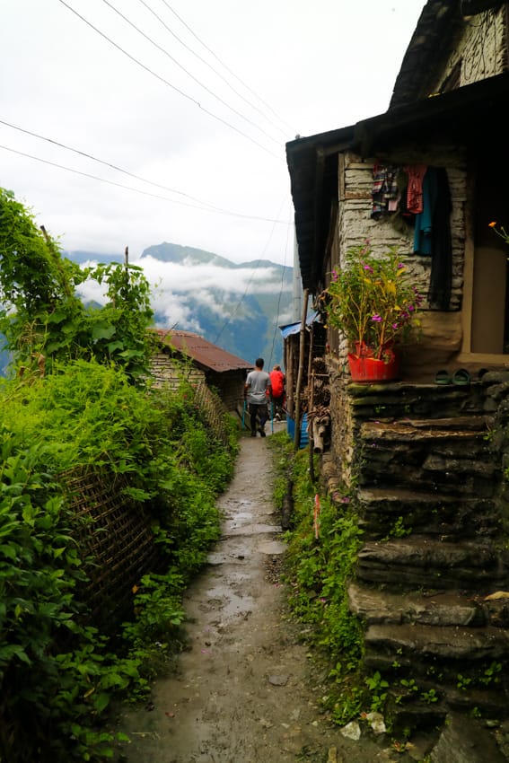 Stone homes line the walkway of Paudwar, Nepal