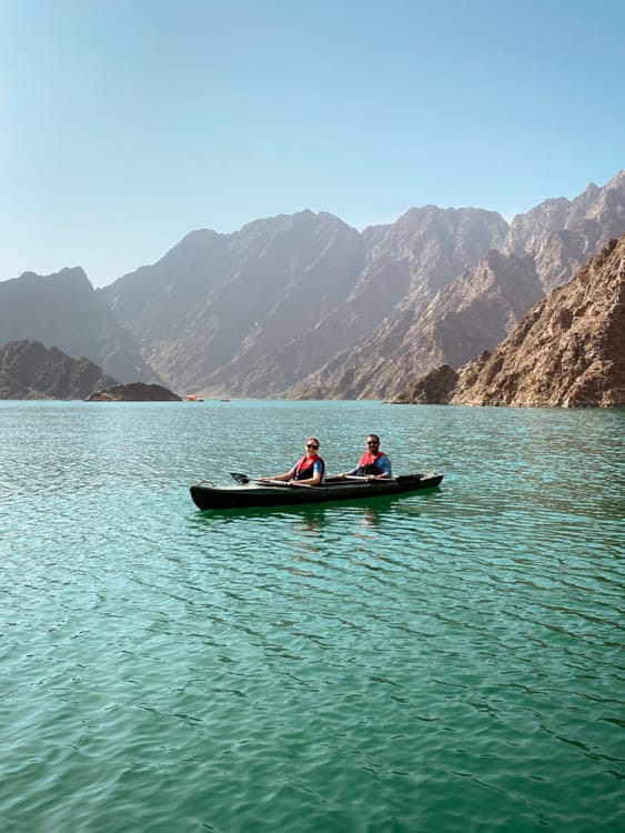 Michelle Della Giovanna from Full Time Explorer and her husband kayaking in Hatta Dam