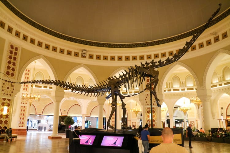 A dinosaur bone exhibit in the Dubai Mall