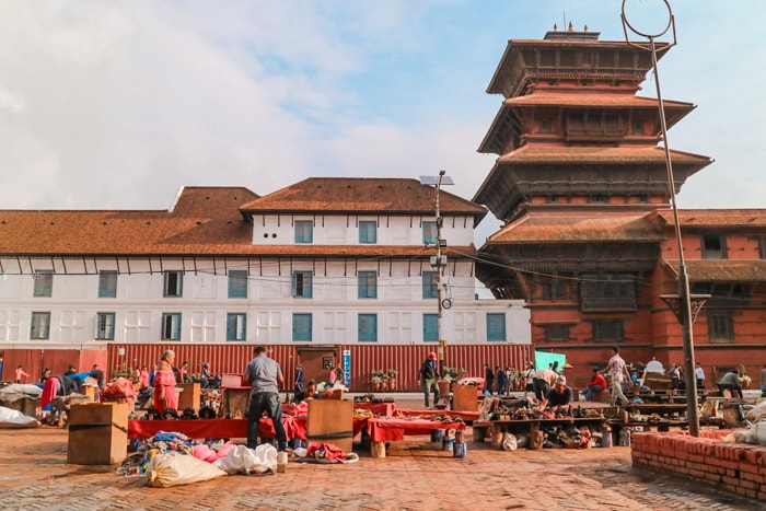 Living in Kathmandu as an Expat - vendors set up in front of Kathmandu Durbar Square