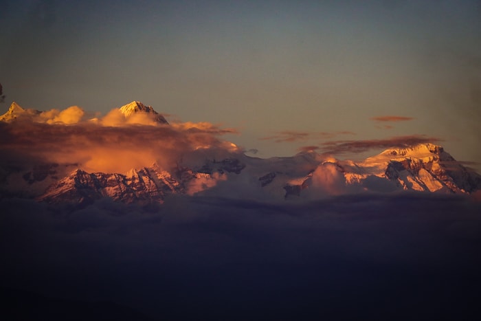 The Himalaya Mountains at sunset