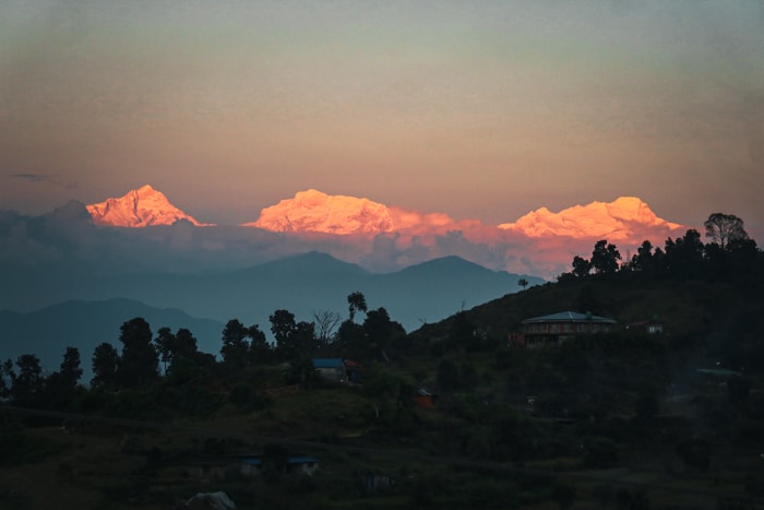The mountain view at sunset from Pumdi Bhumdi Nepal