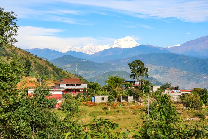 Mountain views behind the village of Pumdi Bhumdi Nepal