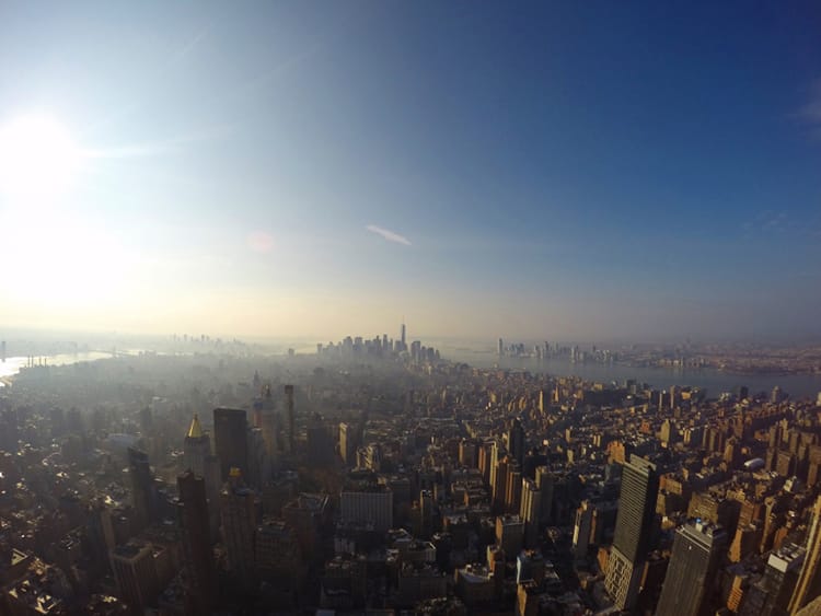 The view of downtown Manhattan from the Empire State Building in the morning