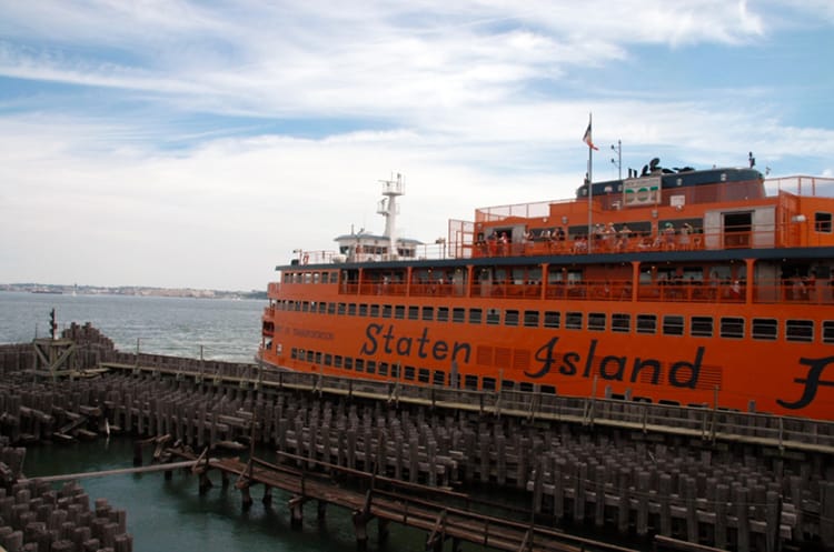 The Staten Island Ferry pulling up to the dock