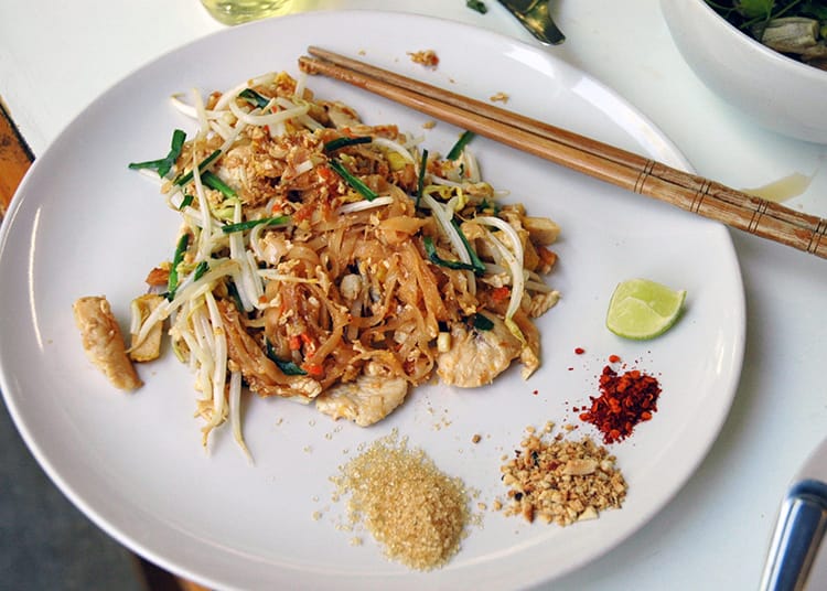 A plate of pad thai made during a Thai cooking class in Chiang Mai
