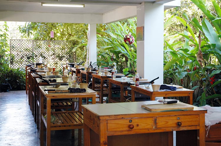 The cooking stations at Thai Secret Cooking School in Chiang Mai