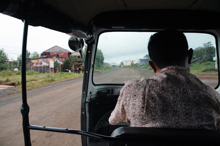 The view from the back of a tuk-tuk in Cambodia