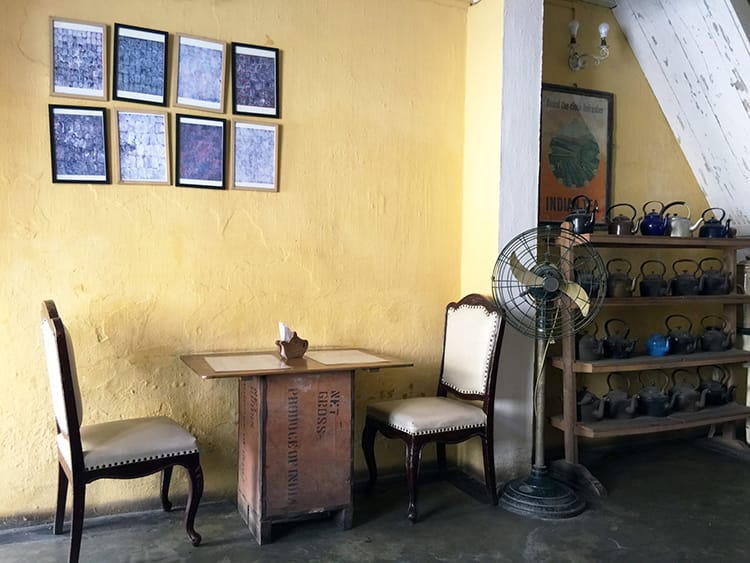 The inside of a rustic cafe in Fort Cochin