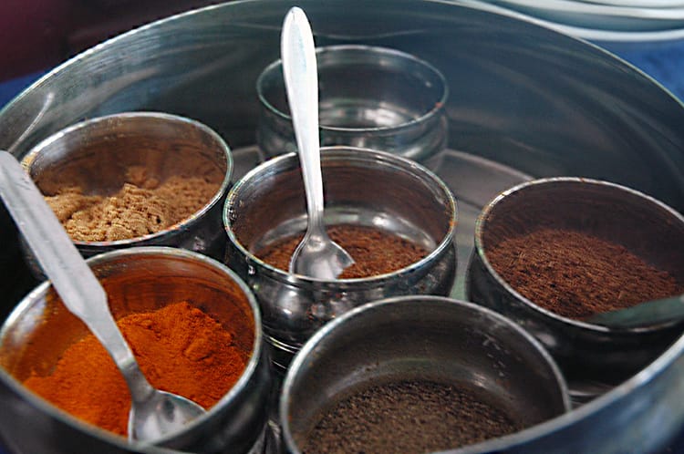 A tray of Indian spices