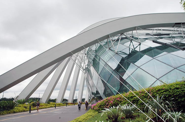 The outside of the Flower Dome in Singapore