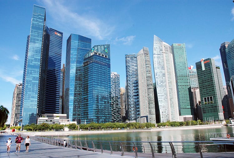 Modern skyscrapers in downtown Singapore by Marina Bay