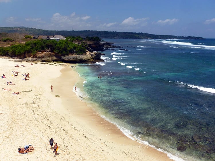 An overhead view of Dream Beach which is one of the best beaches on Nusa Lembongan