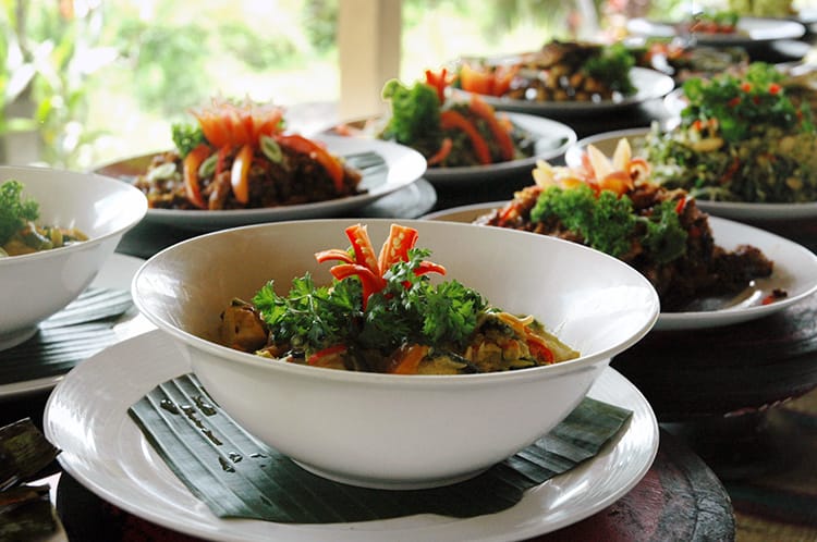 All of the dishes we made in the Balinese cooking class in Ubud lined up and ready to serve