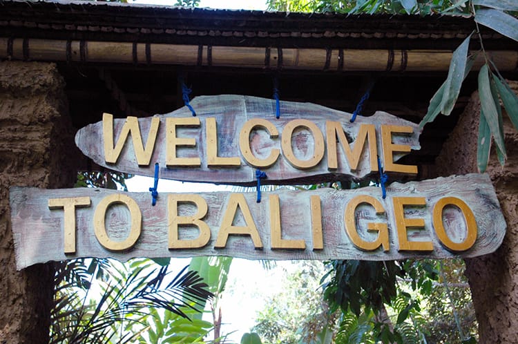 A sign welcoming you to Bali Geo Coffee Plantation in Ubud