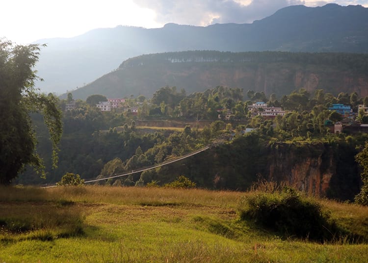 The longest suspension bridge in Nepal in Kusma