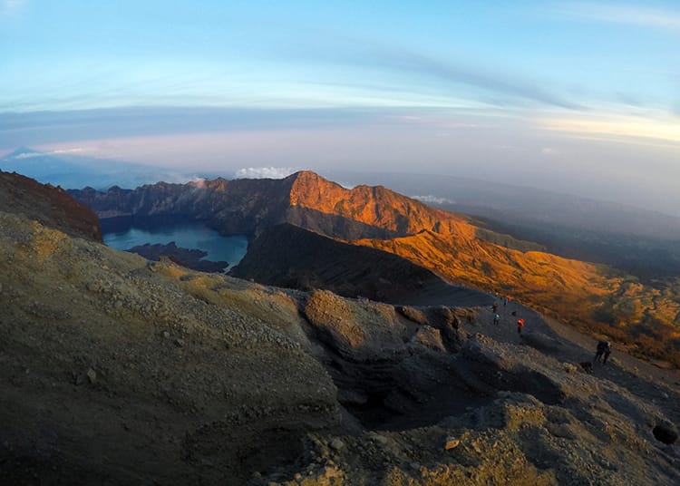 The view from the summit of Mt Rinjani in Indonesia