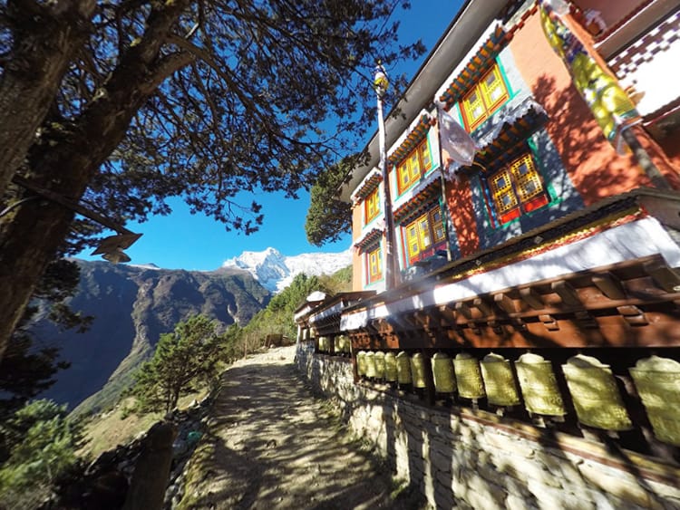 A brightly colored Buddhist monastery in Namche Bazaar
