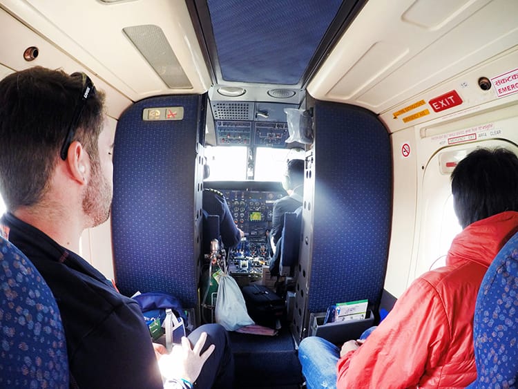 Inside the flight to Lukla where you can shake hands with the pilot