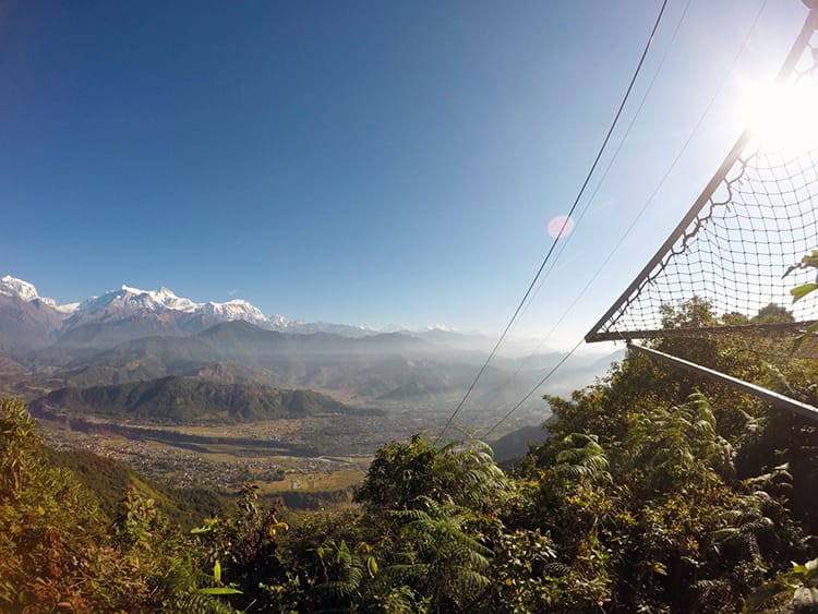 View of the Himalaya Mountains from the top of the Zip Flyer in Nepal