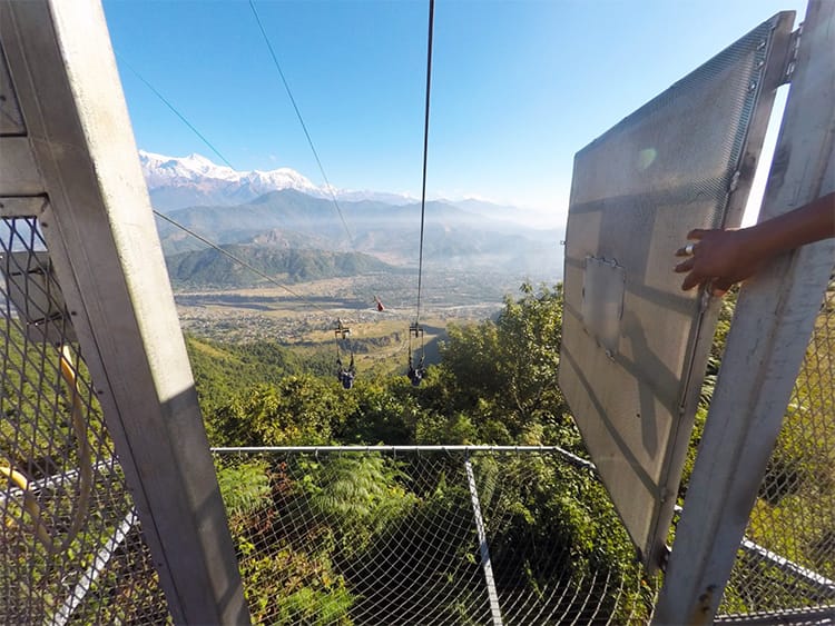 The gate opening before flying down the zipline in Pokhara