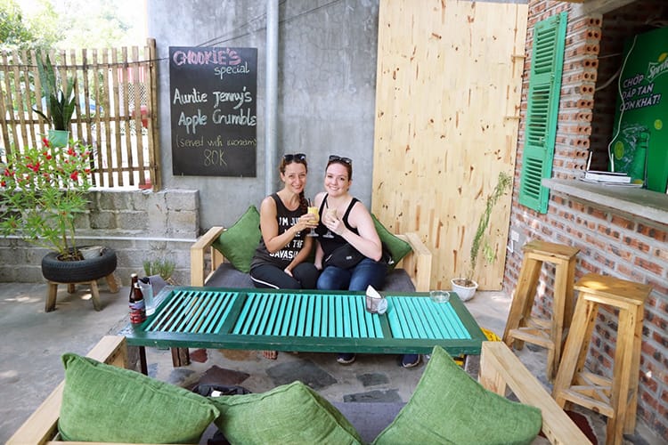 Two women having drinks at Chookies in Tam Coc Vietnam