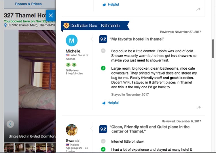 A screenshot of booking.com to help people with how to choose a hostel
