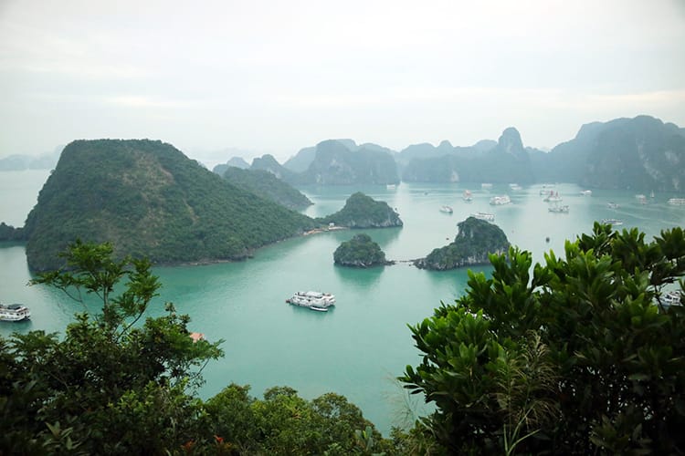 An overhead view of Halong Bay in Vietnam
