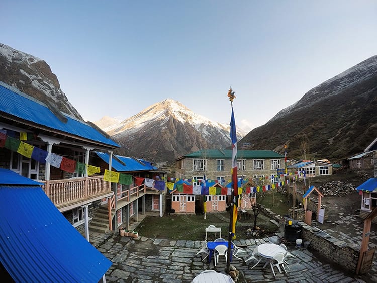 The teahouse courtyard at Yak Kharka, a must visit village on the Annapurna Circuit Itinerary