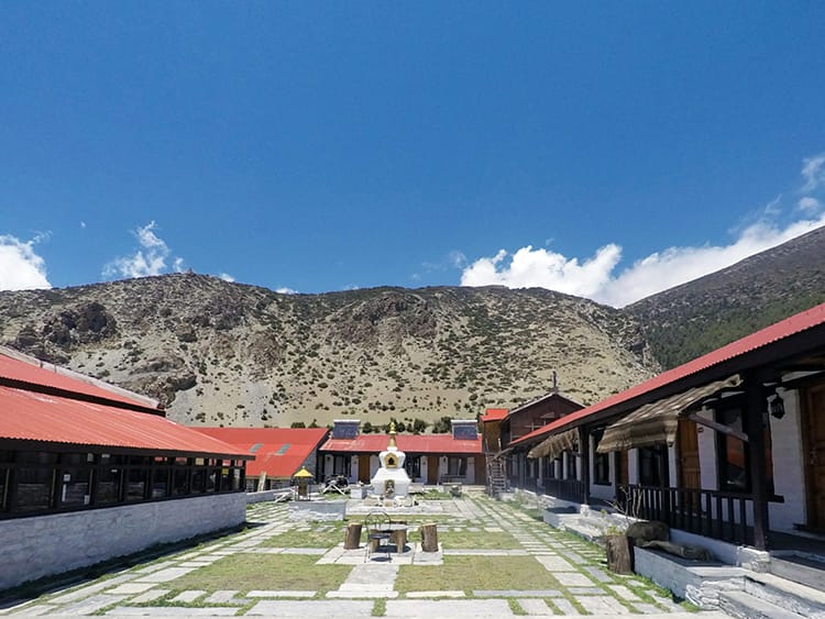 The front courtyard at the Ngawal Mountain House
