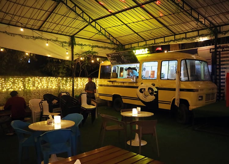 An old VW van converted into a food truck at Food Truck Park in Kathmandu