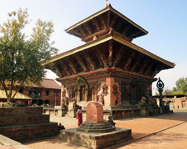 Changu Narayan Temple which is made from brick and carved wood in the Newar style