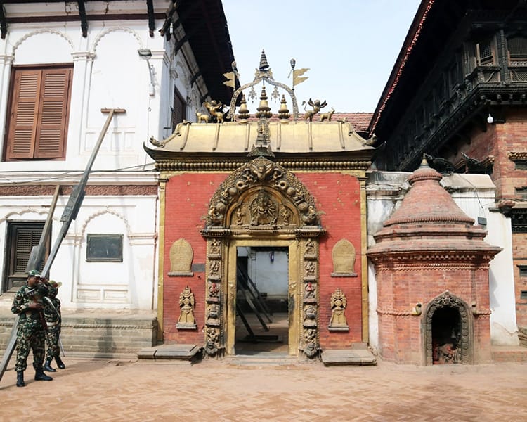 The golden gate entrance to Taleju Temple in Bhaktapur